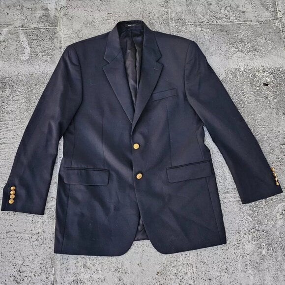 Chaps Men Blazer Black Sport Coat Wook jacket Gold Tone Button Size 42L - Picture 2 of 12